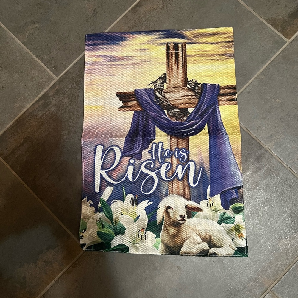 New He is Risen Garden Flag with Cross and Lamb